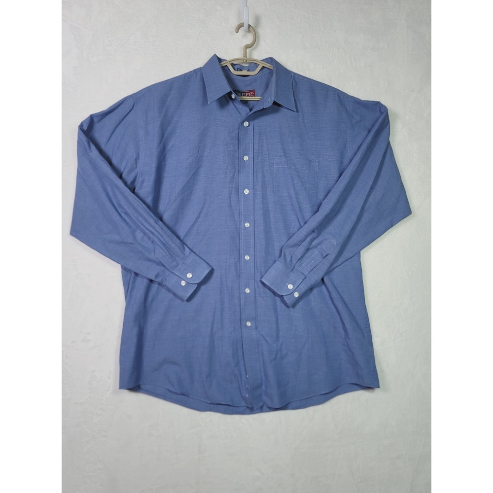 REPP Classic Mens Blue Button Down Dress Shirt 18-36/37 Tall Long Sleeve Office